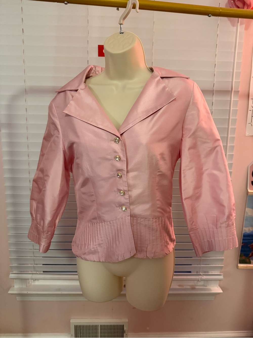 Pink Satin Pleated-Hem Blazer Jacket